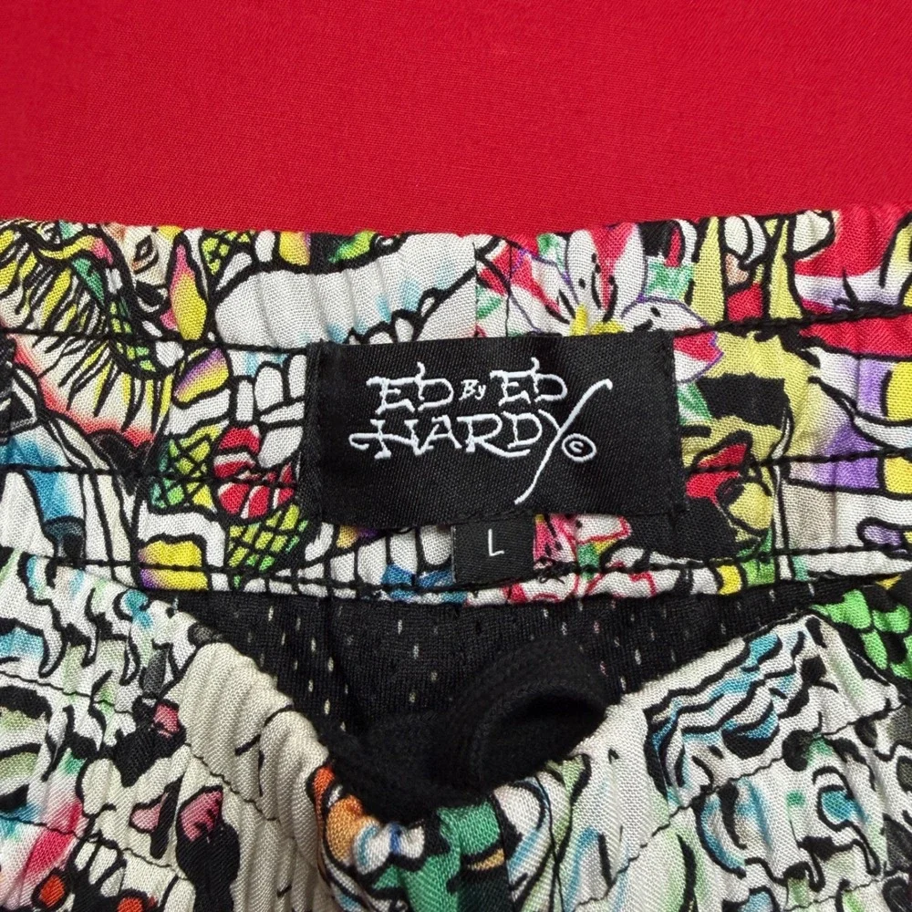Ed Hardy Mens Tattoo Print Shorts Multi Color Skull Panther Graphic New Large